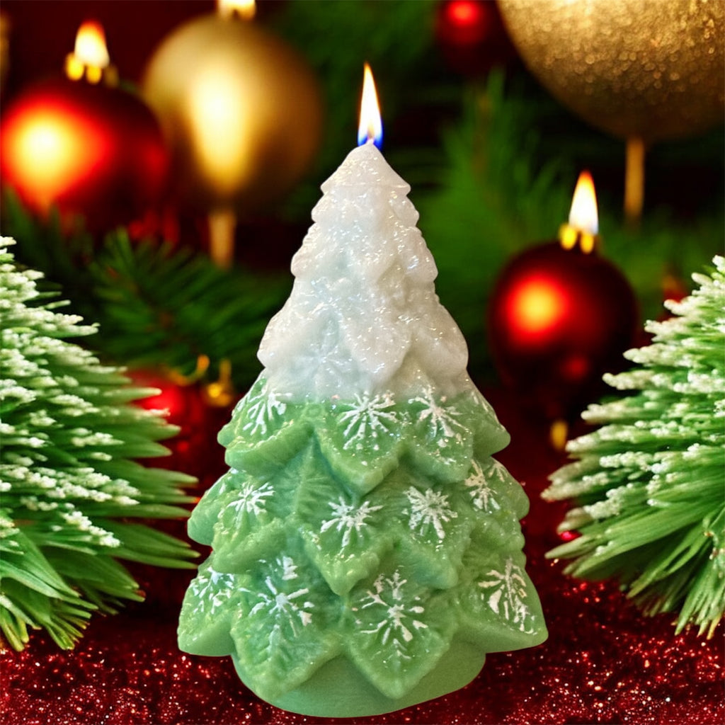 Festive Tree  Scented Candle Christmas Tree Design with Snowflake Detail for Festive fragrance