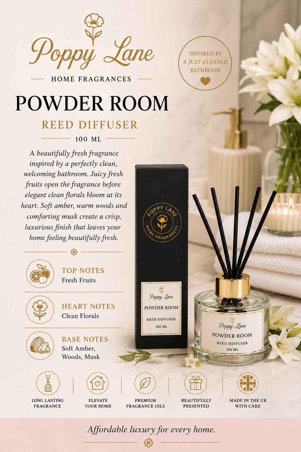 Poppy Lane Luxury Reed Diffuser – 100ml