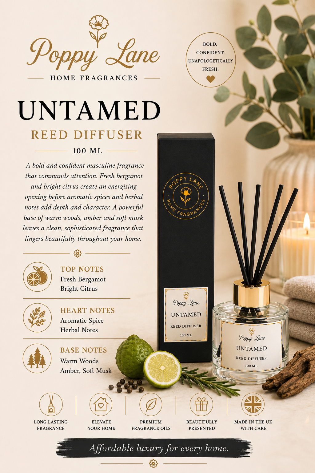 Poppy Lane Luxury Reed Diffuser – 100ml