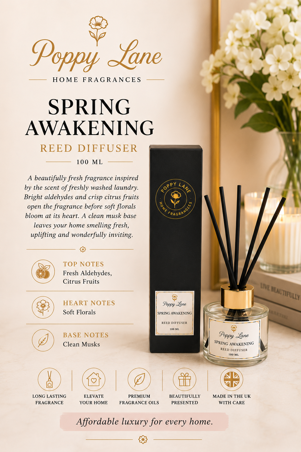 Poppy Lane Luxury Reed Diffuser – 100ml