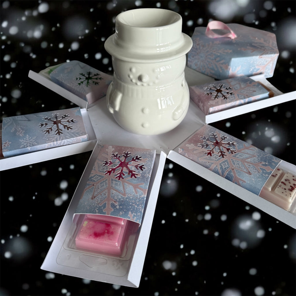 Wax melt explosion box and snowman wax warmer