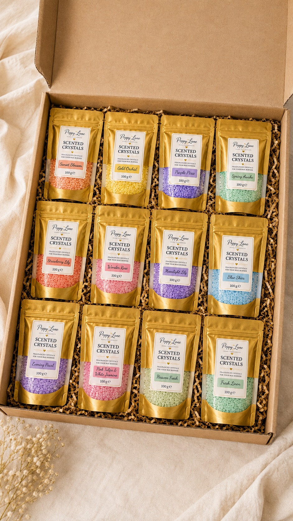 Poppy Lane Scented Crystals for Wax Burners – 100g | Long-Lasting Home Fragrance