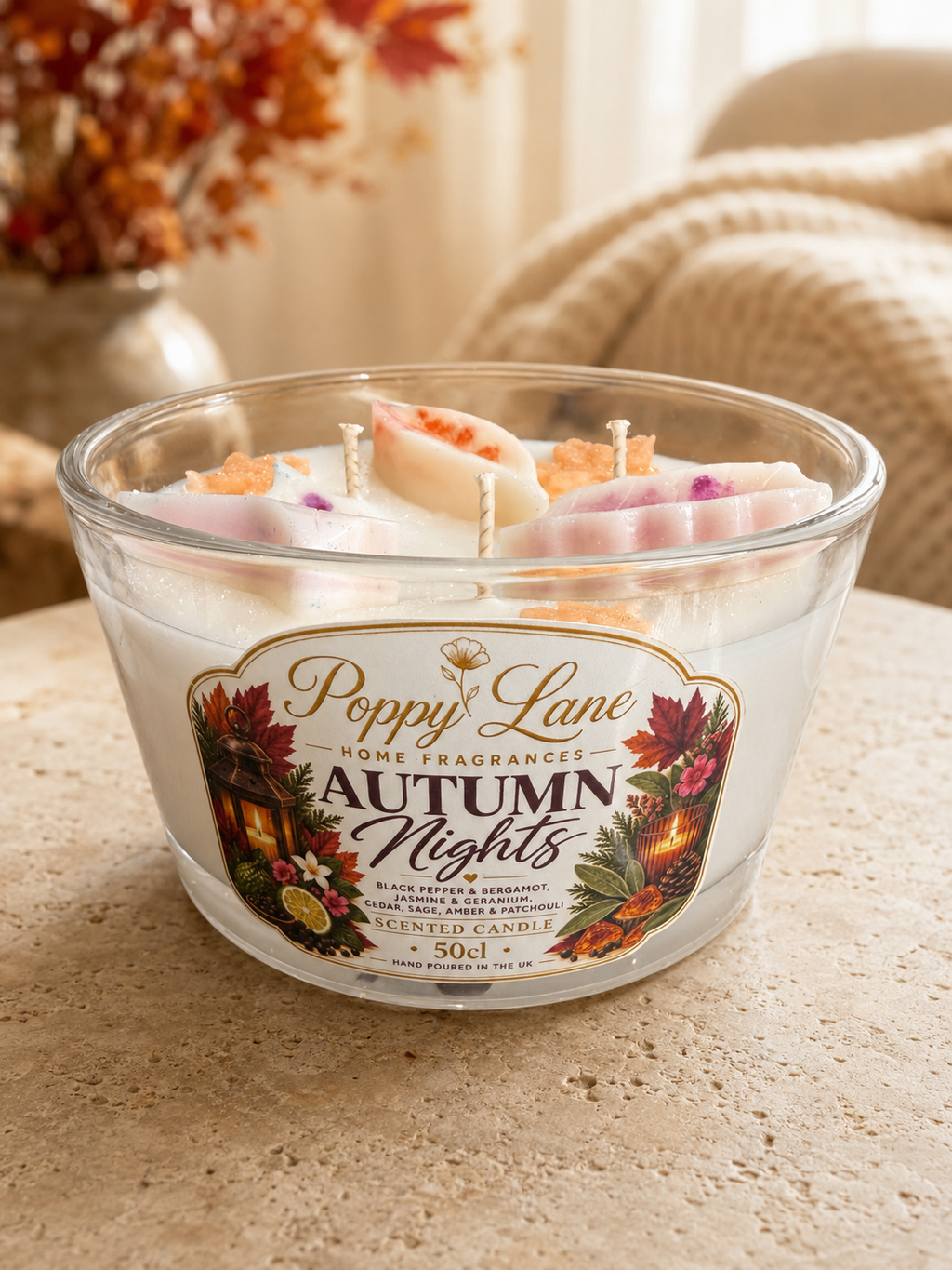 Poppy Lane 50cl Autumn Three-Wick Scented Candle – Pumpkin Spice or Autumn Nights