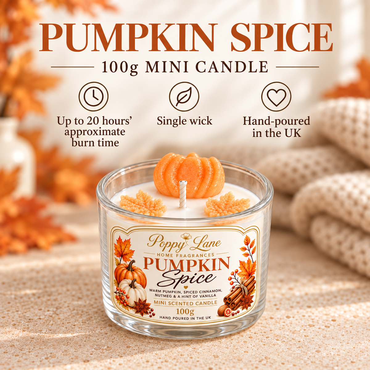 Poppy Lane Mini Autumn Scented Candle – 100g
