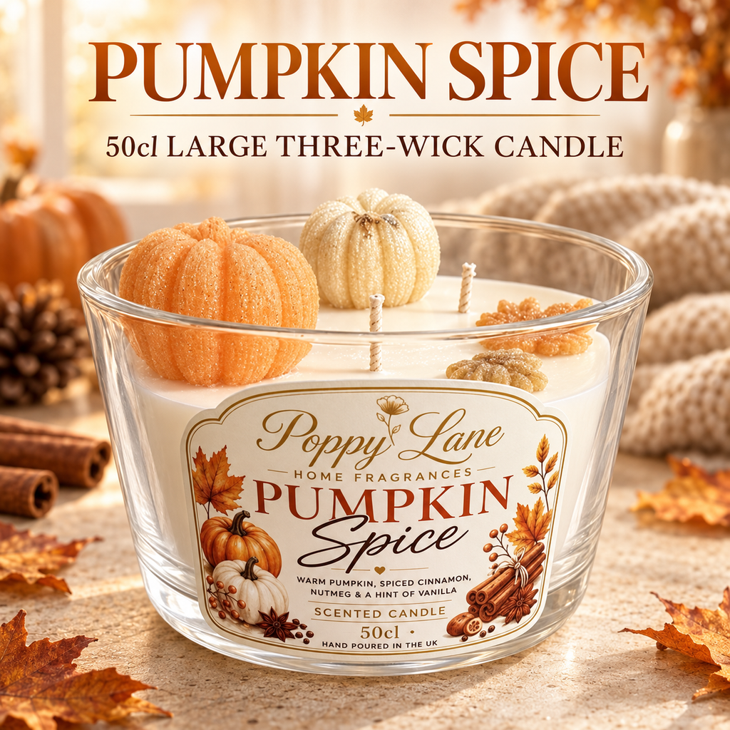 Poppy Lane 50cl Autumn Three-Wick Scented Candle – Pumpkin Spice or Autumn Nights